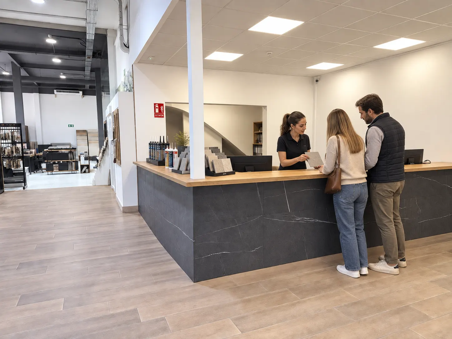 Mostrador de atención al cliente del almacén XAIXO en Gandia